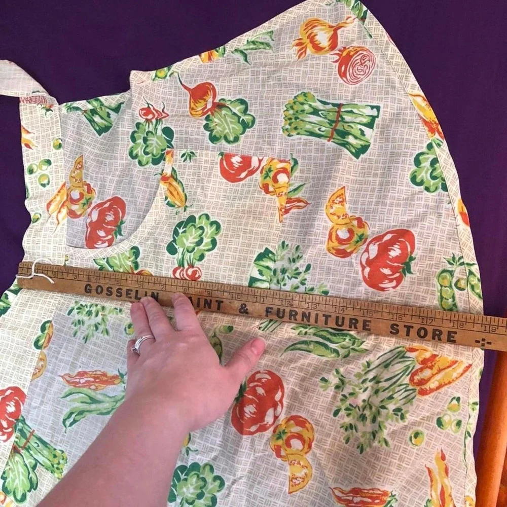 Vintage Garden Vegetable Print Half Apron Retro Kitchen‎ Tomato Asparagus Kitsch
